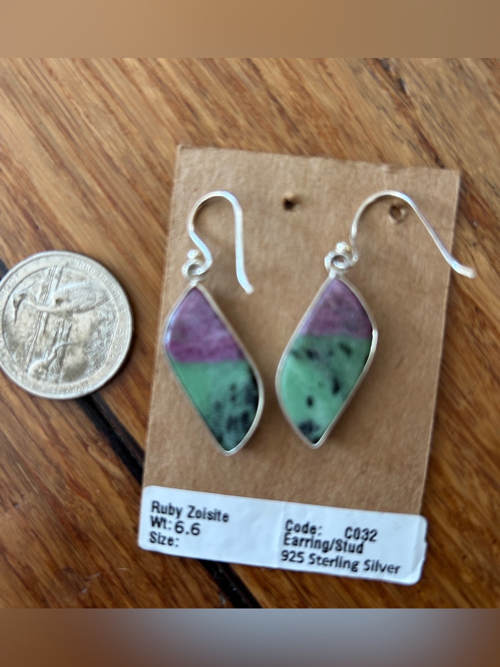 Ruby Zoisite and sterling silver dangle earrings